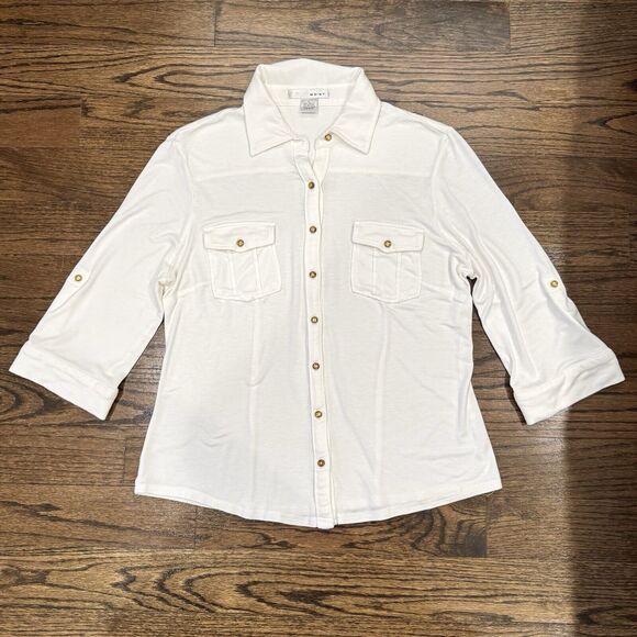 WD NY Women's Button Up White Shirt in Large w/Rolled-up, tab‎ sleeve option - Picture 1 of 13